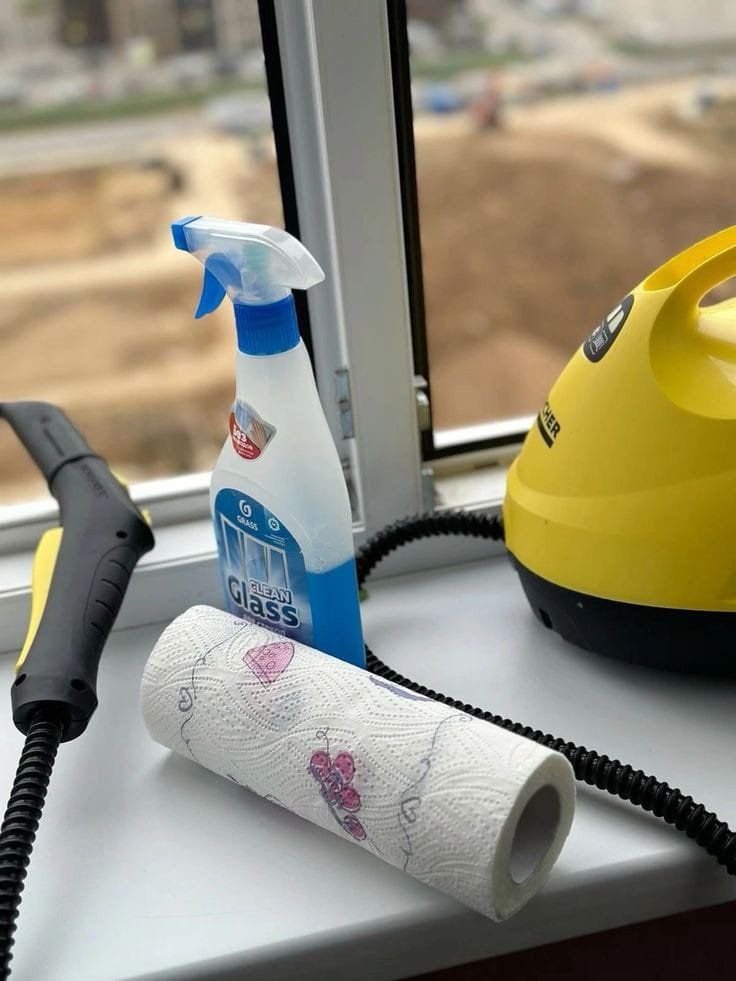 Professional cleaning of modern living room with sparkling floors